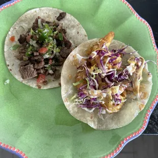 Asada and shrimp in flour tortillas ( you can pick corn or flour)