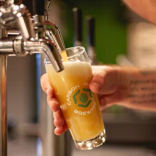 a person holding a glass of beer