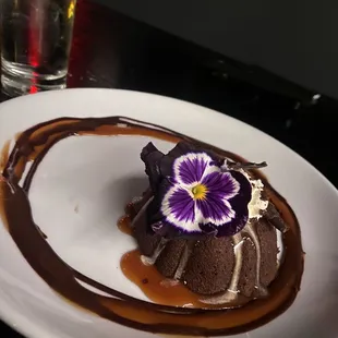 a chocolate dessert on a white plate