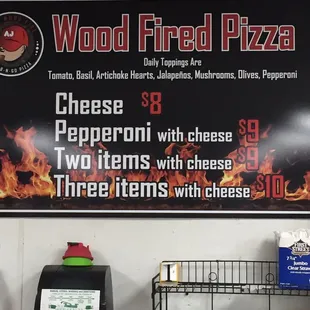 a menu for wood fired pizza