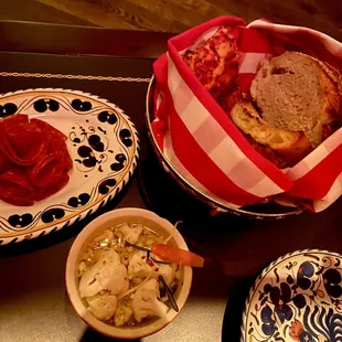 Salami, spicy cauliflower and breads