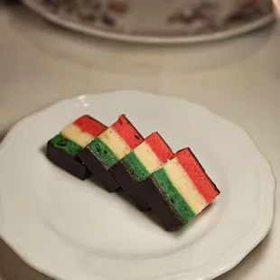 Complimentary rainbow cookies