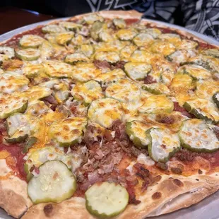 Cheese burger pizza extra pickles