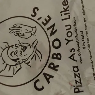 Pizza served in a bag, not a box.