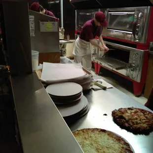 Fresh pizzas from the oven.