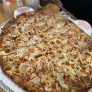 Cajun Chicken Alfredo Pizza   Small 10" (onions on half only) very good