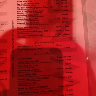 Wine menu