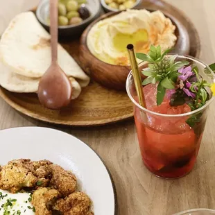 Cauliflower and burrata, hummus plate. gazoz