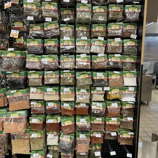 a large display of spices
