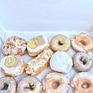 Dozen with extra blueberry, old fashioned, key lime pie donuts!