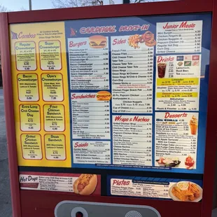 a menu for a fast food restaurant