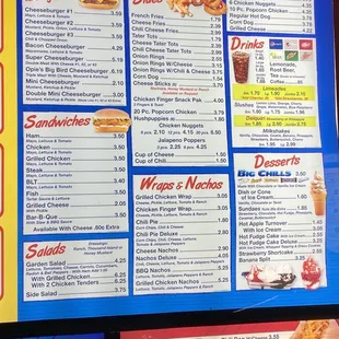 a menu for a fast food restaurant