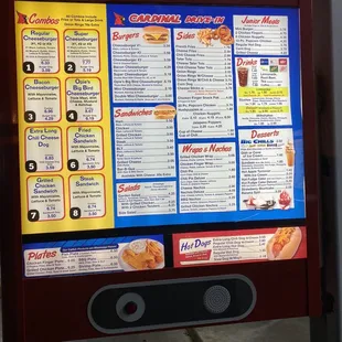 a menu for a fast food restaurant