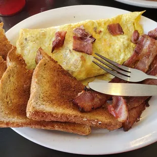 Everything Omelet with wheat toast &amp; a side of bacon