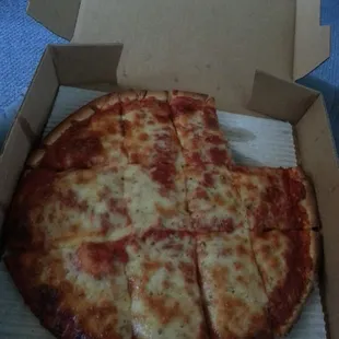 Cheese pizza! Hey, who ate my corner?!