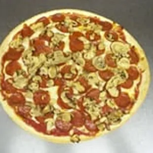 a pepperoni and mushroom pizza