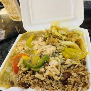 Jerk Salmon Platter w/rice and peas &amp; Cabbage