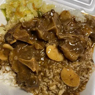 Oxtail, cabbage,  and rice