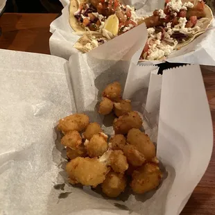 Fried Cheese Curds and fish tacos