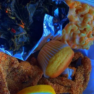 Catfish Greens Mac and Cheese Cornbread