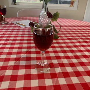 a glass of wine on a table