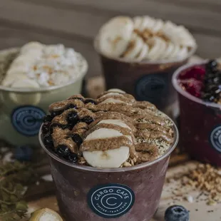 a variety of smoothie bowls