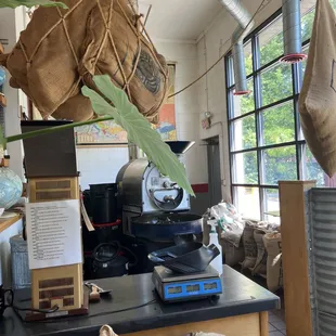 bags of coffee in a coffee shop