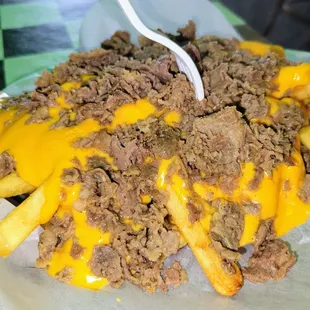 Steak &amp; Cheese Fries.  These are a meal by themselves.