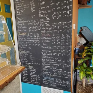 a menu on a blackboard