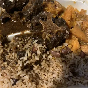 Oxtail and rice and peas