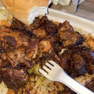 Jerk Chicken w/ Coconut Rice &amp; Peas w/ Coco Bread