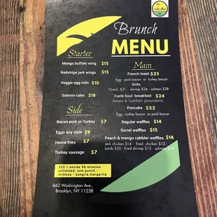 Brunch menu