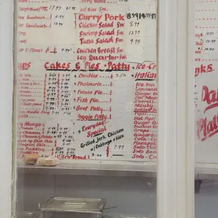 a menu on a window