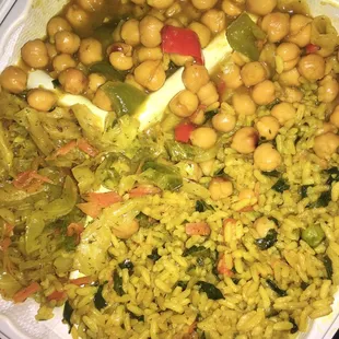 Vegan Platter (Yellow Rice, Cabbage, Chick Peas &amp; Plantains [My Friend at this immediately])!