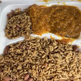 Pumpkin dhal and rice and beans