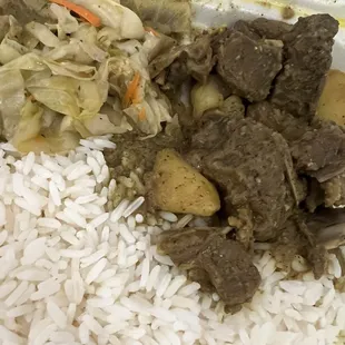 Goat Curry + Cabbage + Rice