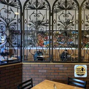 a view of a restaurant through a window