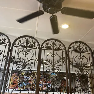 a ceiling fan in a restaurant