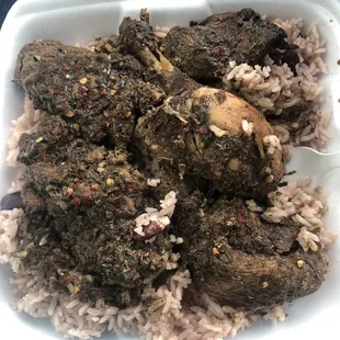 Jerk chicken, rice and beans