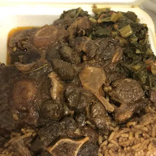 Oxtails peas and rice with greens