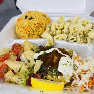 The mahi mahi special with chutney rice and Mac salad