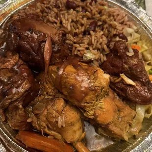 Brown stew and curry chicken combo