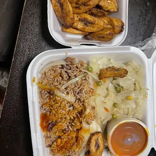 Veggie plate sweet sauce side of plantains