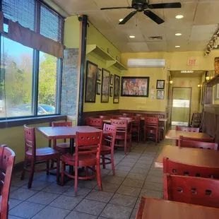 tables and chairs in a restaurant