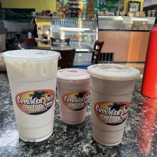Left to right: X-Large horchata, Peanut Butter Split Shake, Nestle Peanut Butter Shake