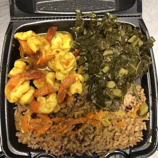Curry Shrimp with Rice and Beans and Greens