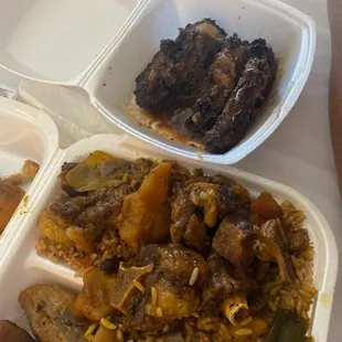 Oxtails and jerk chicken