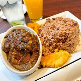 Haitian Jerk Chicken w/ mixed rice &amp; fried plaintains