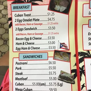 menu and prices