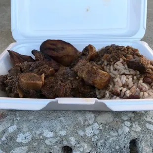 Oxtail Meal with Rice &amp; Beans and Plantains.